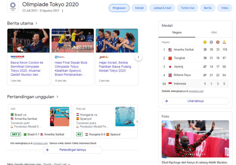 Hasil Pencarian Olimpiade 2020 di Google